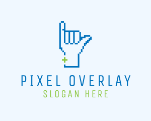 Blue Pixel Shaka Hand logo design