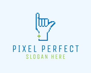 Blue Pixel Shaka Hand logo design