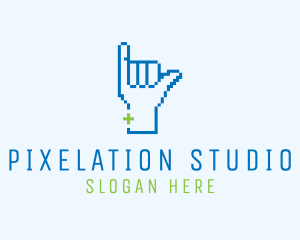 Blue Pixel Shaka Hand logo design