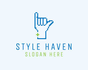 Pointing - Blue Pixel Shaka Hand logo design