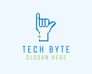 Computing - Blue Pixel Shaka Hand logo design