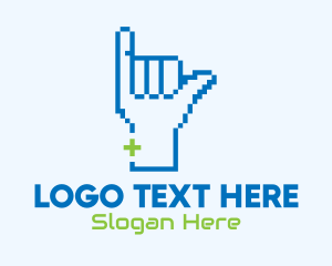 Sign Language - Blue Pixel Shaka Hand logo design