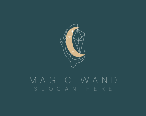 Crescent Moon Crystal Horn logo design