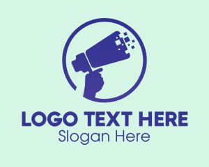 Sound - Blue Hand Megaphone logo design