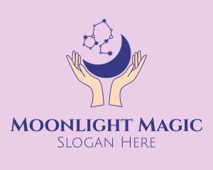 Nighttime - Star Moon Hands logo design