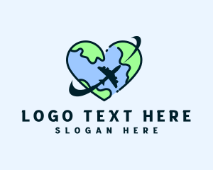 Heart Globe Airplane logo design