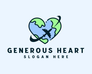 Heart Globe Airplane logo design