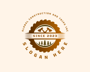 Circular Saw - Axe Woodworking Tree logo design