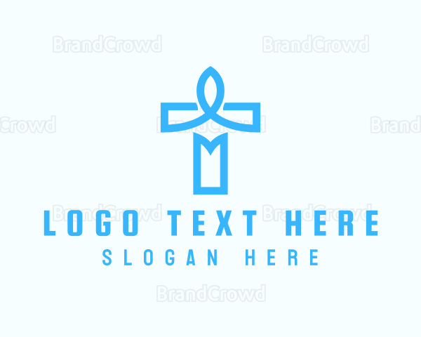 Blue Crucifix Letter T Logo