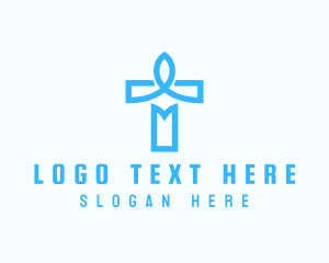 Evangelization - Blue Crucifix Letter T logo design