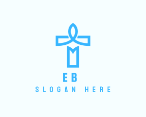 Blue Crucifix Letter T Logo