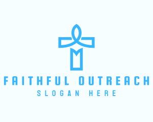 Evangelization - Blue Crucifix Letter T logo design