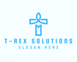 Blue Crucifix Letter T logo design