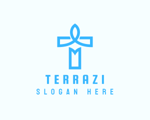 Blue Crucifix Letter T logo design