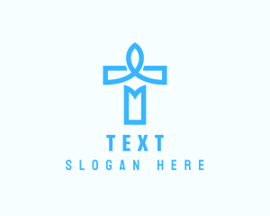 Blue Crucifix Letter T logo design