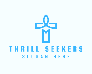 Blue Crucifix Letter T logo design