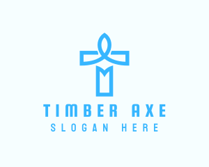 Blue Crucifix Letter T logo design