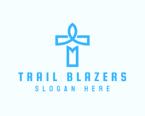 Blue Crucifix Letter T logo design