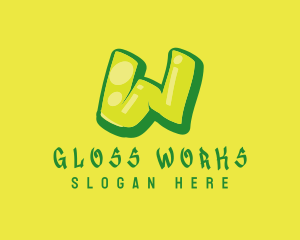 Gloss - Green & Yellow Graffiti Letter W logo design