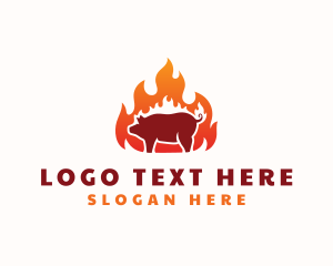 Butcher - Flame Pork Barbecue logo design