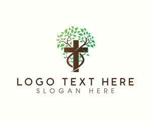 Ministry - Cross Religion Tree logo design