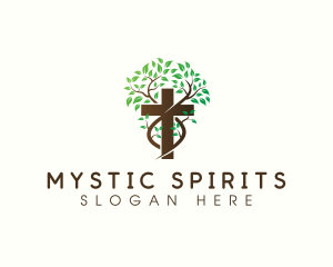 Cross Religion Tree logo design