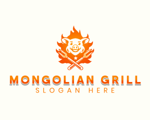 Flame Pork Grill logo design