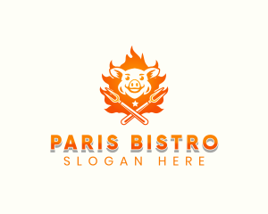 Flame Pork Grill logo design