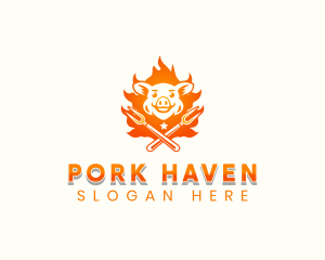 Flame Pork Grill logo design