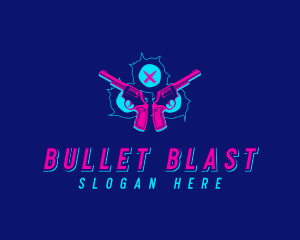 Gunshot - Neon Revolver Gunshot logo design