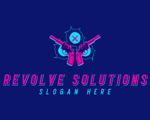 Neon Revolver Gunshot logo design