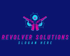 Neon Revolver Gunshot logo design