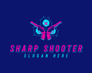 Pistol - Neon Revolver Gunshot logo design