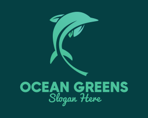 Green Leaves Dolphin  logo design
