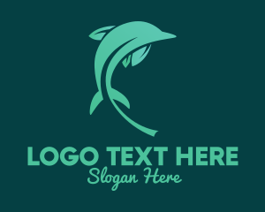 Swimming - Green Leaves Dolphin logo design