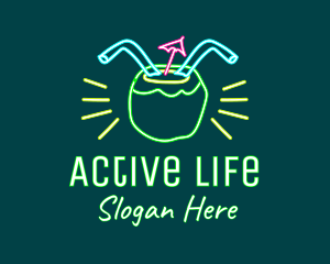 Neon Coconut Drink  logo design