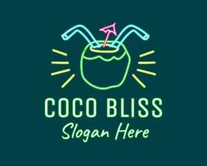 Coconut - Neon Coconut Drink logo design