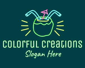 Neon Coconut Drink  logo design