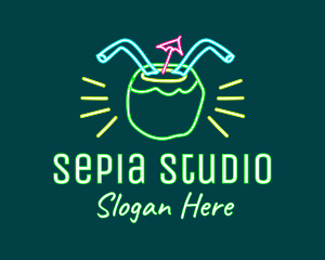 Neon Coconut Drink  logo design