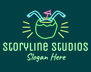 Neon Coconut Drink  logo design