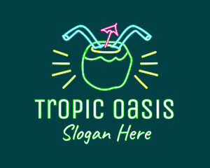 Neon Coconut Drink  logo design