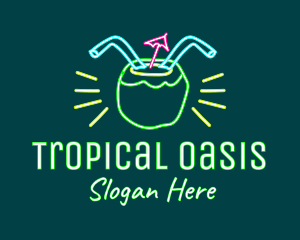 Neon Coconut Drink  logo design