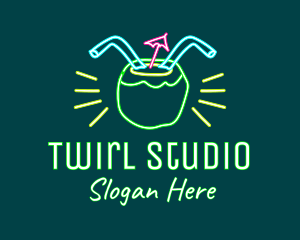 Neon Coconut Drink  logo design