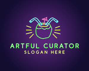 Neon Coconut Drink  logo design