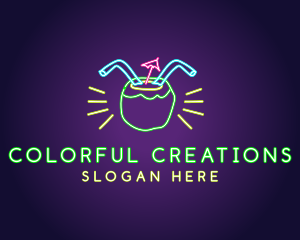 Neon Coconut Drink  logo design