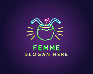 Neon Coconut Drink  logo design