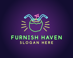 Neon Coconut Drink  logo design