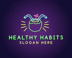 Neon Coconut Drink  logo design