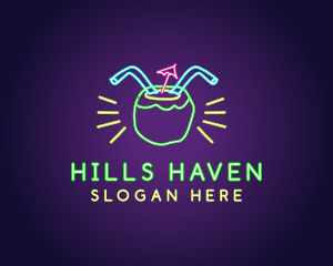 Neon Coconut Drink  logo design