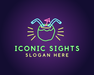 Neon Coconut Drink  logo design